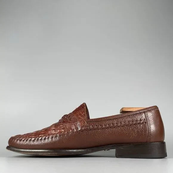 Florsheim Imperial Men’s 9 D Brown Caiman Alligator Leather Slip On Loafers EUC